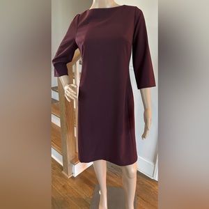Ann Taylor Dress, 3/4 Length Sleeves.  Wine Color.  Size 8P.  Like New.